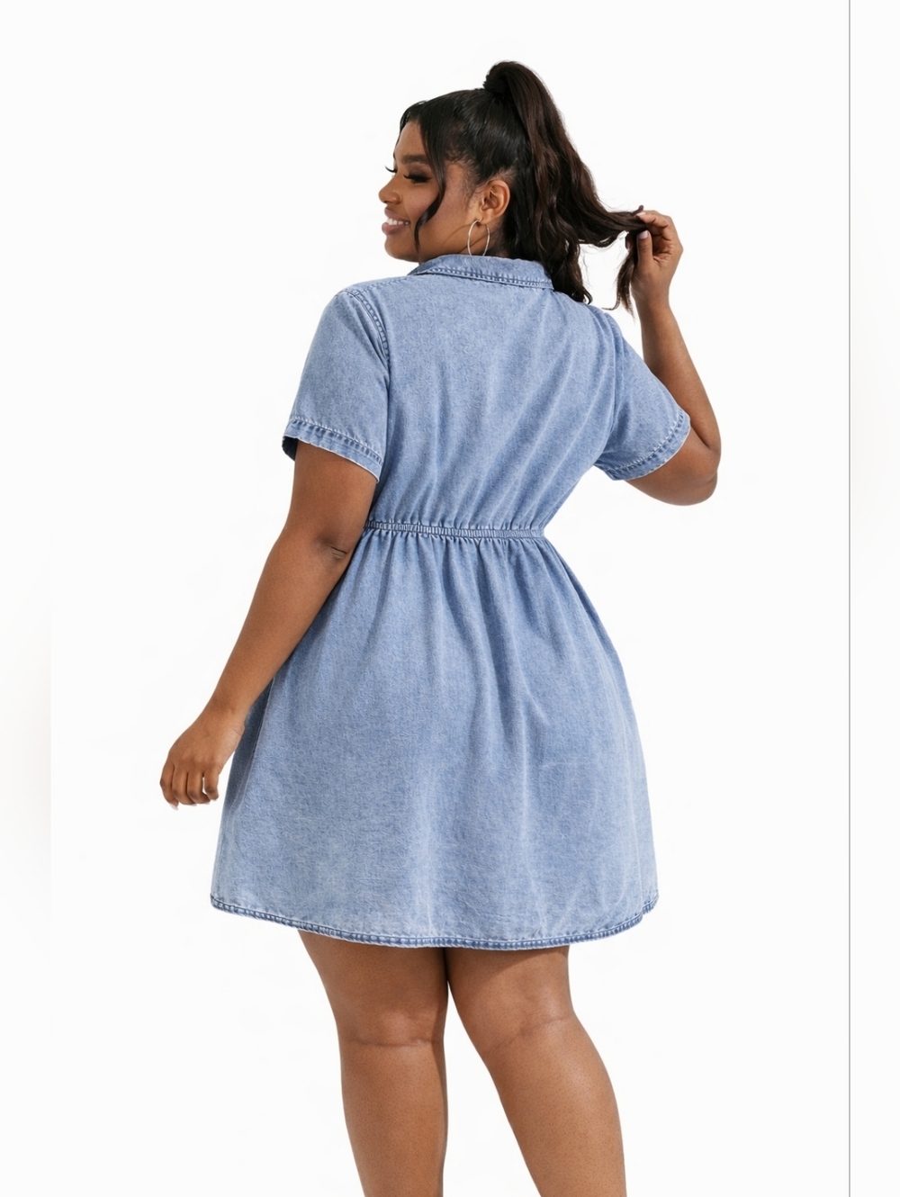 Plus Size Denim Button-Front Short Sleeve Shirt Dress Size 20 - Picture 2 of 4
